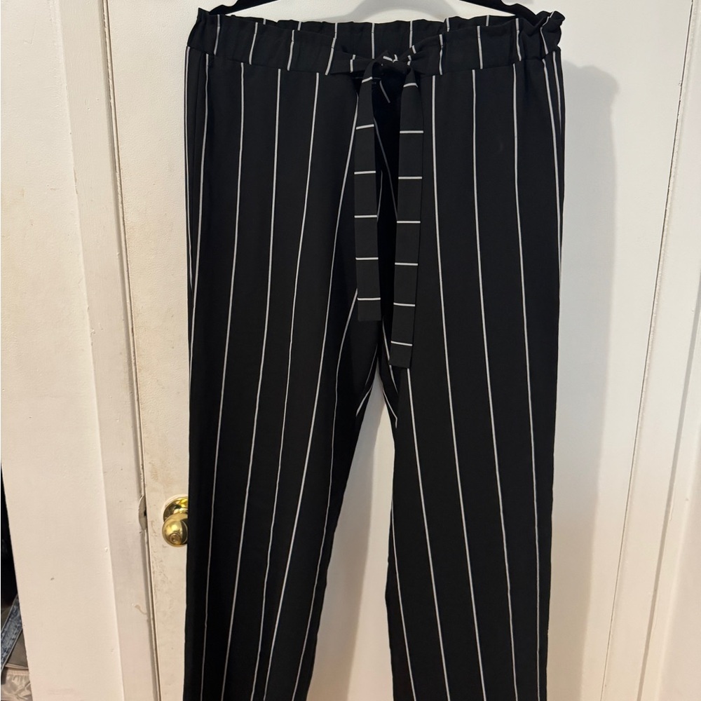 Black Pinstripe Dress Pants with Elastic Waistband